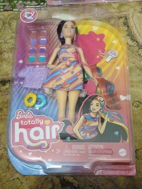 Barbie Totally Hair Rainbow-Striped Dress Doll - Pink, Blue & Yellow Accents